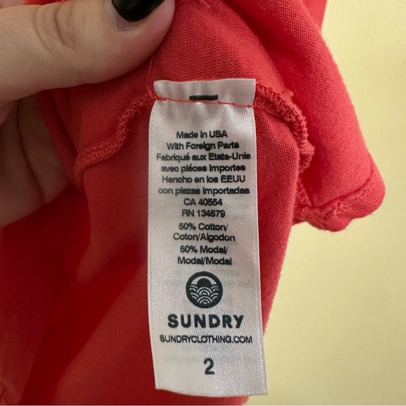 Sundry Coral Long Sleeve Ruffle Shoulder Top Women’s Size 2/Medium Shirt - Picture 4 of 6